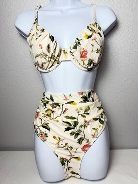 Shade & Shore Floral Bikini Set High Waist Underwire Top Size 38D